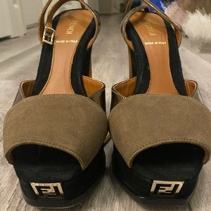 Fendi Multicolor Suede Leather Wedge Platform Ankle Strap Sandals Size 37